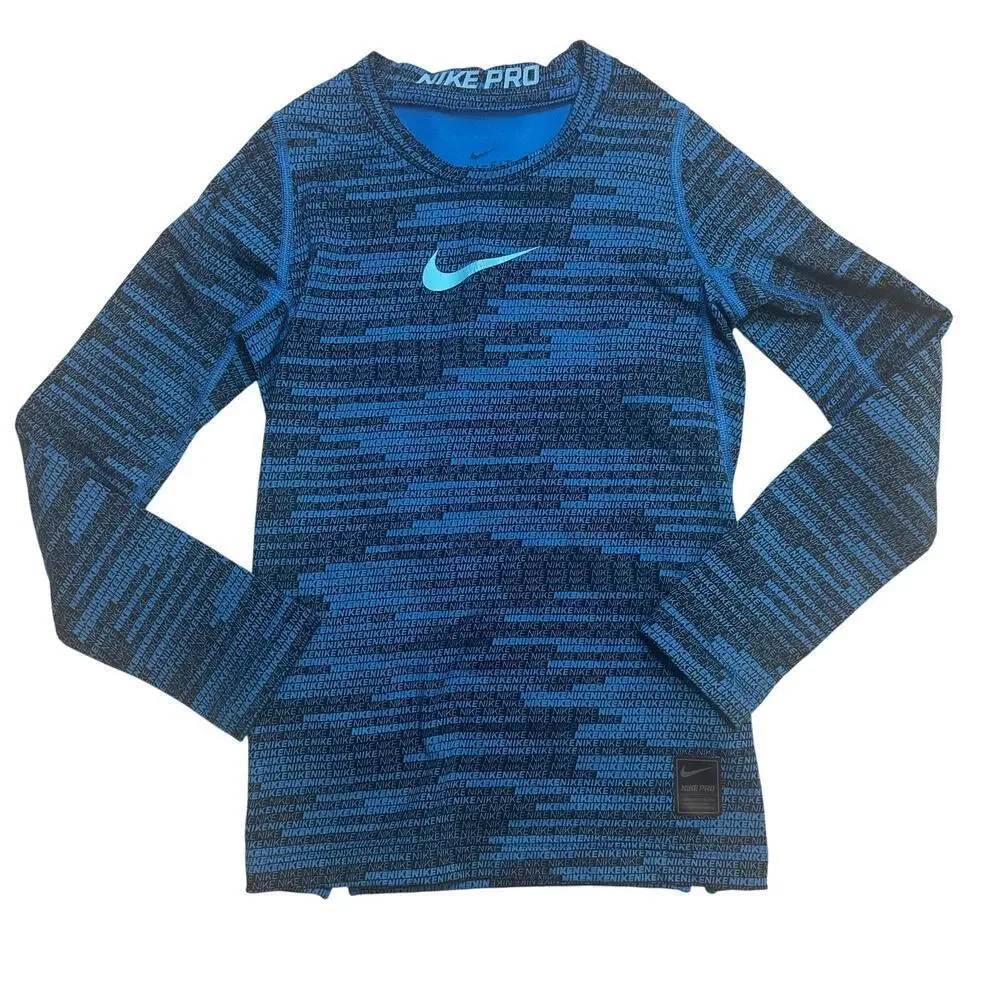 Nike Pro Warm Dri-Fit Fitted Long Sleeve Shirt sz S Blue Nike Pro Shirt